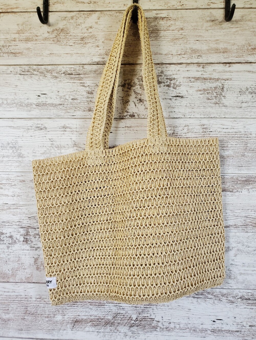 Burberry Goddess Crocheted Weave Natural Paper Straw Tote Bag